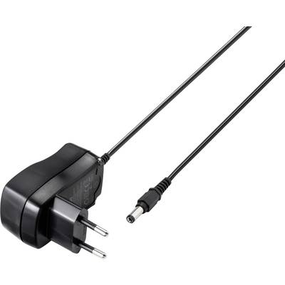 Netzteil mit schwarzem Gehäuse und abnehmbarem Kabel, europäischer Stecker links, steckbarer Anschluss rechts.