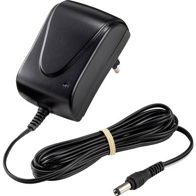 Schwarzes Netzteil mit fest verbundenem Kabel und EU-Stecker, geeignet für verschiedene elektronische Geräte.