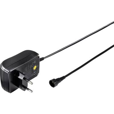 Schwarzes Netzteil mit europäischem Stecker und langem Kabel, geeignet für elektronische Geräte.