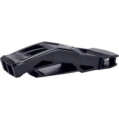 Schwarze Kunststoffpfeife mit schlankem, modernem Design, vieleckiger Form und mehreren Öffnungen.