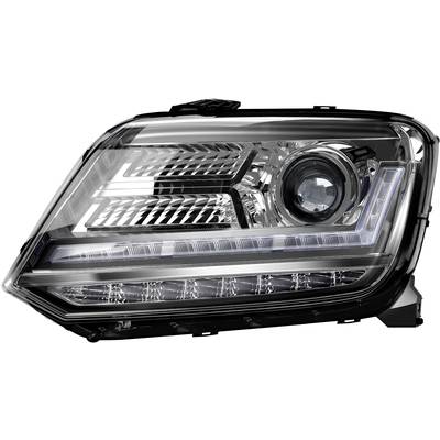Autofrontscheinwerfer in moderner LED-Technologie, mit klarem Glas und reflektierenden Elementen, für bessere Sichtbarkeit bei Nacht.