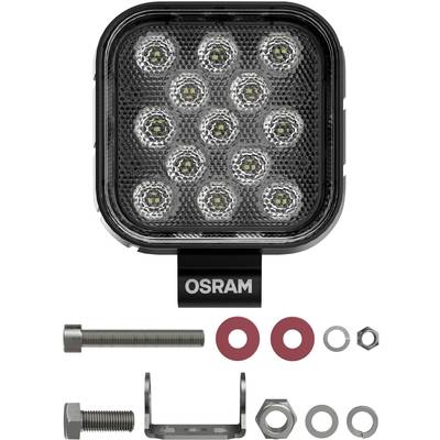 Quadratischer LED-Scheinwerfer von OSRAM mit 12 Leuchten, enthält Montageset aus Schrauben, Muttern und Dichtungen.