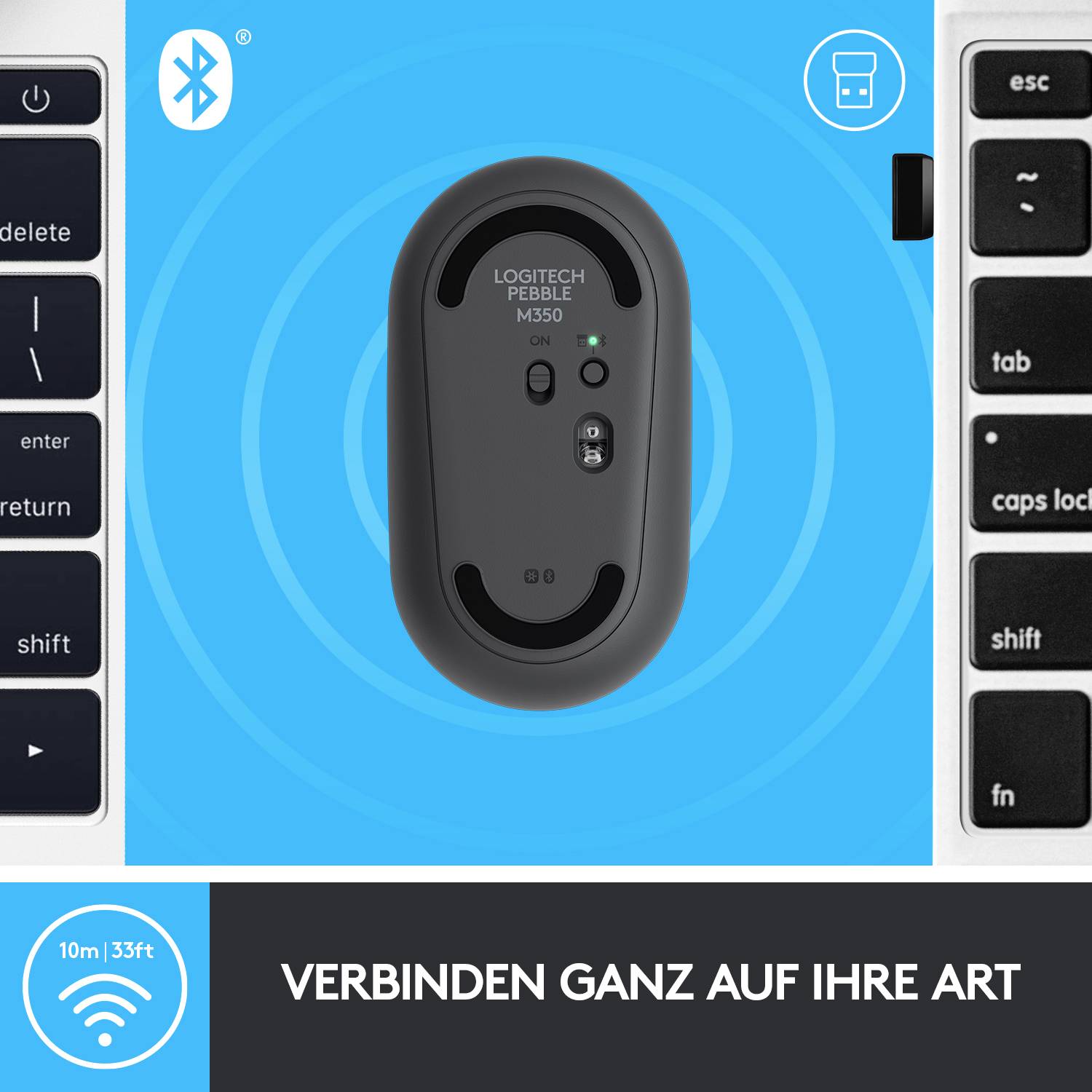 Logitech Pebble M350 Maus Bluetooth®, Funk Optisch Schwarz 3 Tasten 1000 dpi Geräuscharme Tasten-6