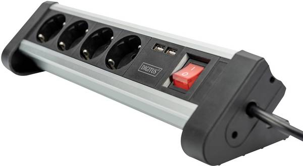 Digitus DA-70614 Steckdosenleiste mit Schalter Aluminium, Alusilber, Schwarz, Silber Schutzkontakt 1 St.