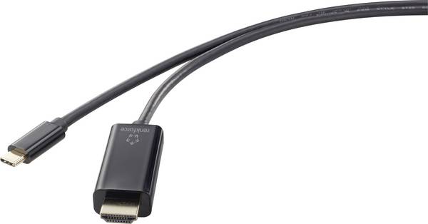Renkforce USB-C® / HDMI Adapterkabel USB-C® Stecker, HDMI-A Stecker 1.80 m Schwarz UHD 4K @ 60 Hz RF-4531592 USB-C®-Displaykabel
