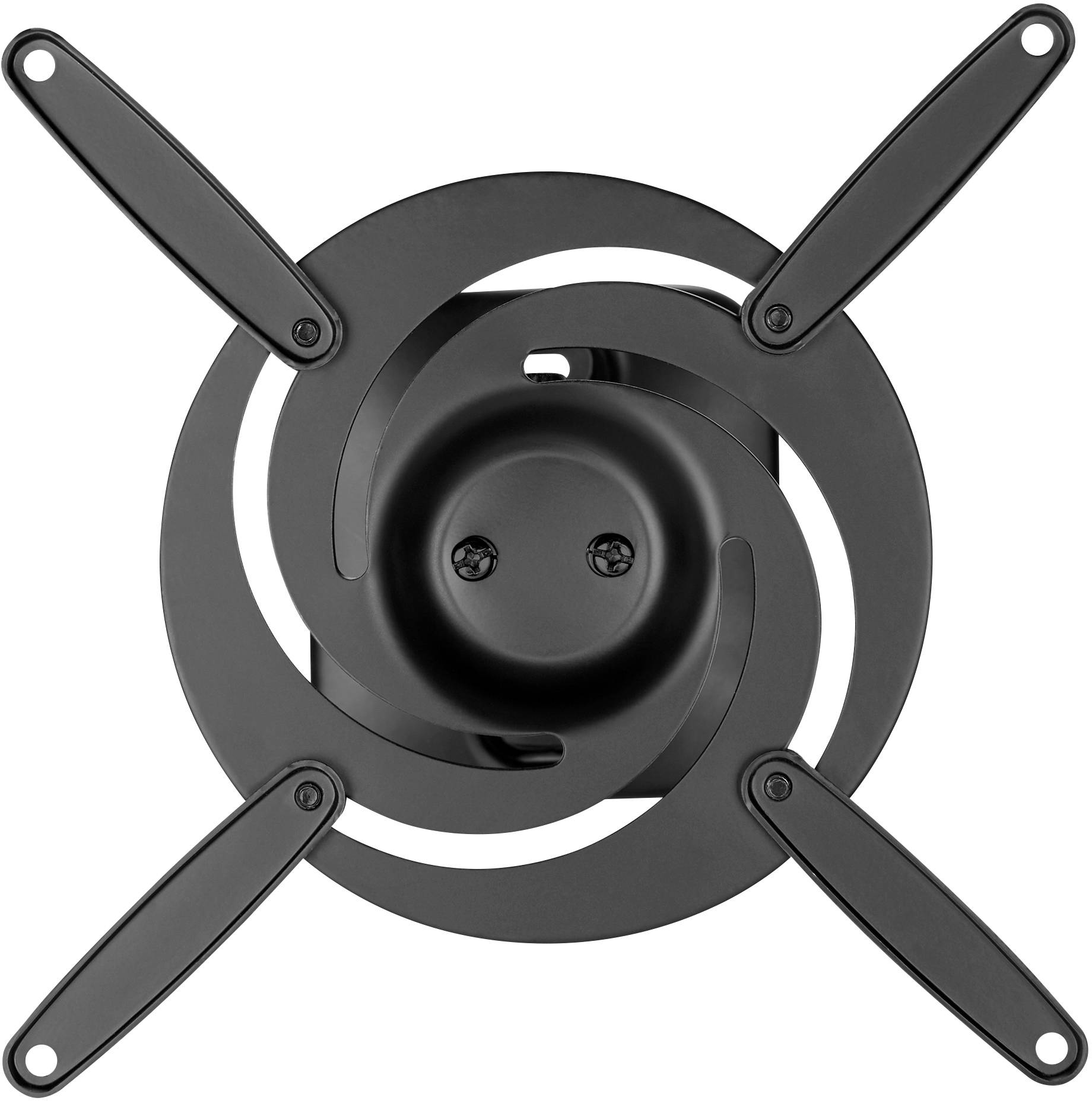 Schwarze TV-Wandhalterung mit kreisförmigem Design und vier verstellbaren Armen zur Befestigung. Ideal für Wohn- oder Büroräume.