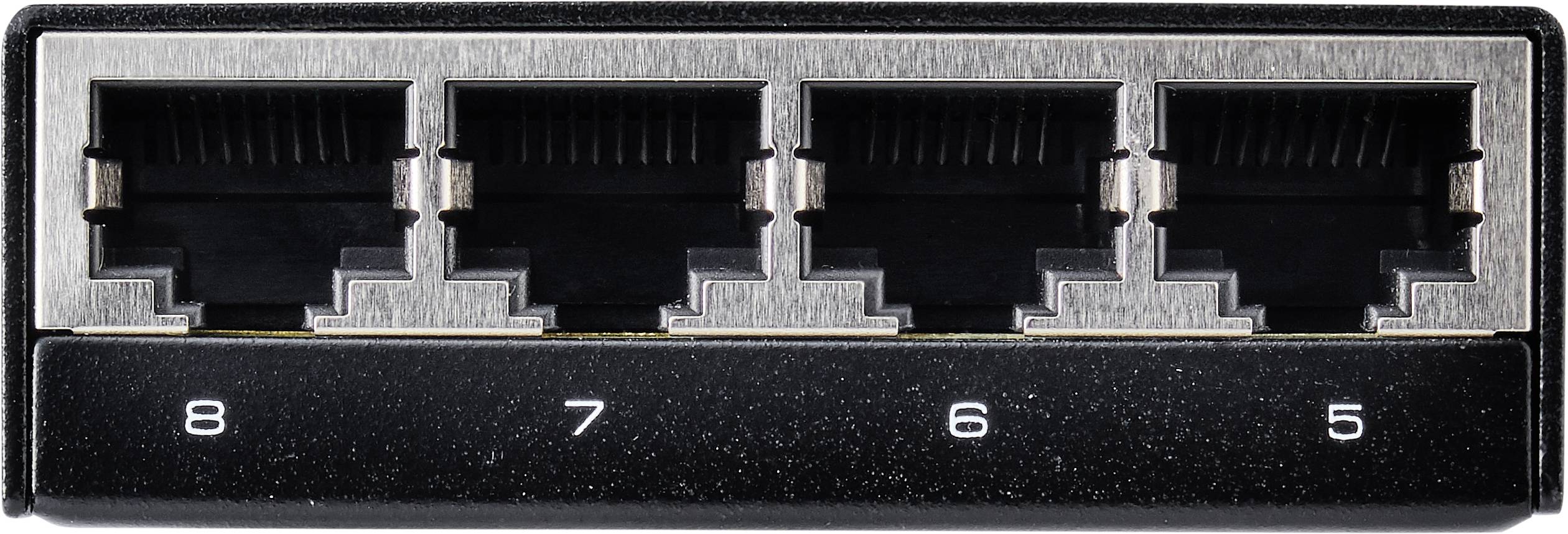 Vier Ethernet-Ports eines Netzwerk-Switches, nummeriert von 5 bis 8.