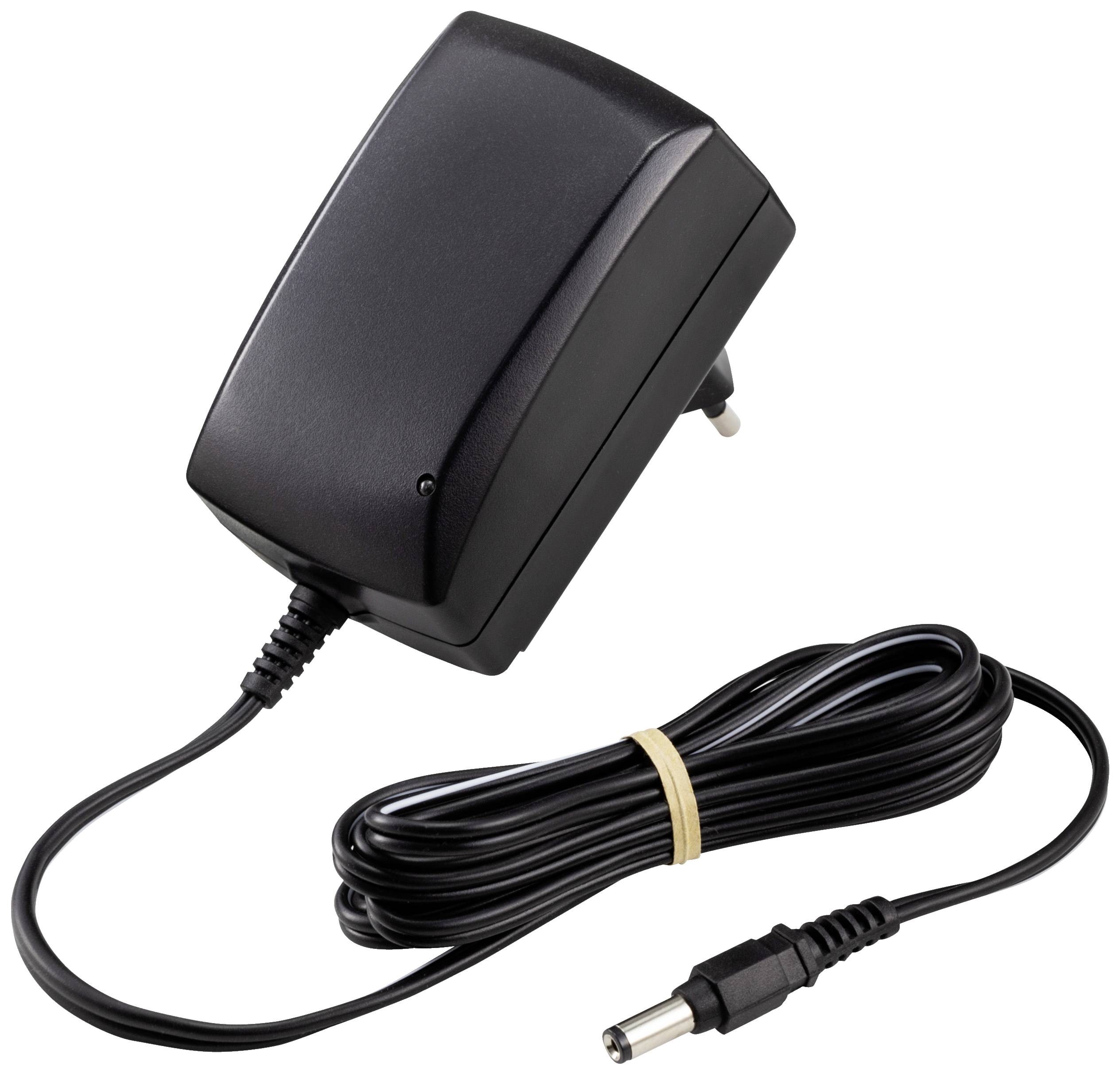 Schwarzes Ladegerät mit einem langen Kabel und einem Stecker für die Steckdose. Geeignet zum Aufladen von elektronischen Geräten.