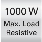 '1000 W Max. Load Resistive' in weißer Schrift auf schwarzem Hintergrund.