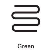 Ein zigzagförmiges, weißes Symbol auf schwarzem Hintergrund; darunter das Wort 'Green' in pixeliger Schrift.