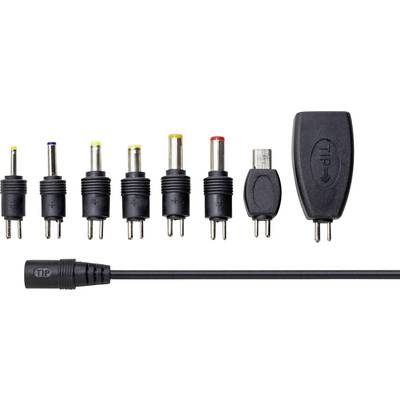 Verschiedene Adapterstecker nebeneinander aufgereiht, jeder mit unterschiedlichen farbigen Markierungen, für elektronische Geräte.