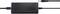 Schwarzer Laptop-Netzadapter mit zwei Kabeln, eines mit Stecker, liegend auf weißem Hintergrund.