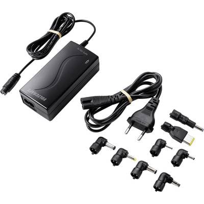 Ein schwarzes Universalnetzteil mit mehreren Adaptersteckern und einem Netzkabel. Geeignet für verschiedene elektronische Geräte.