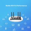 Ein Router mit fünf Antennen steht im Zentrum. Darum Symbole für WLAN, Audio und Geräte; Text: 'Stable Wi-Fi 6 Performance'.