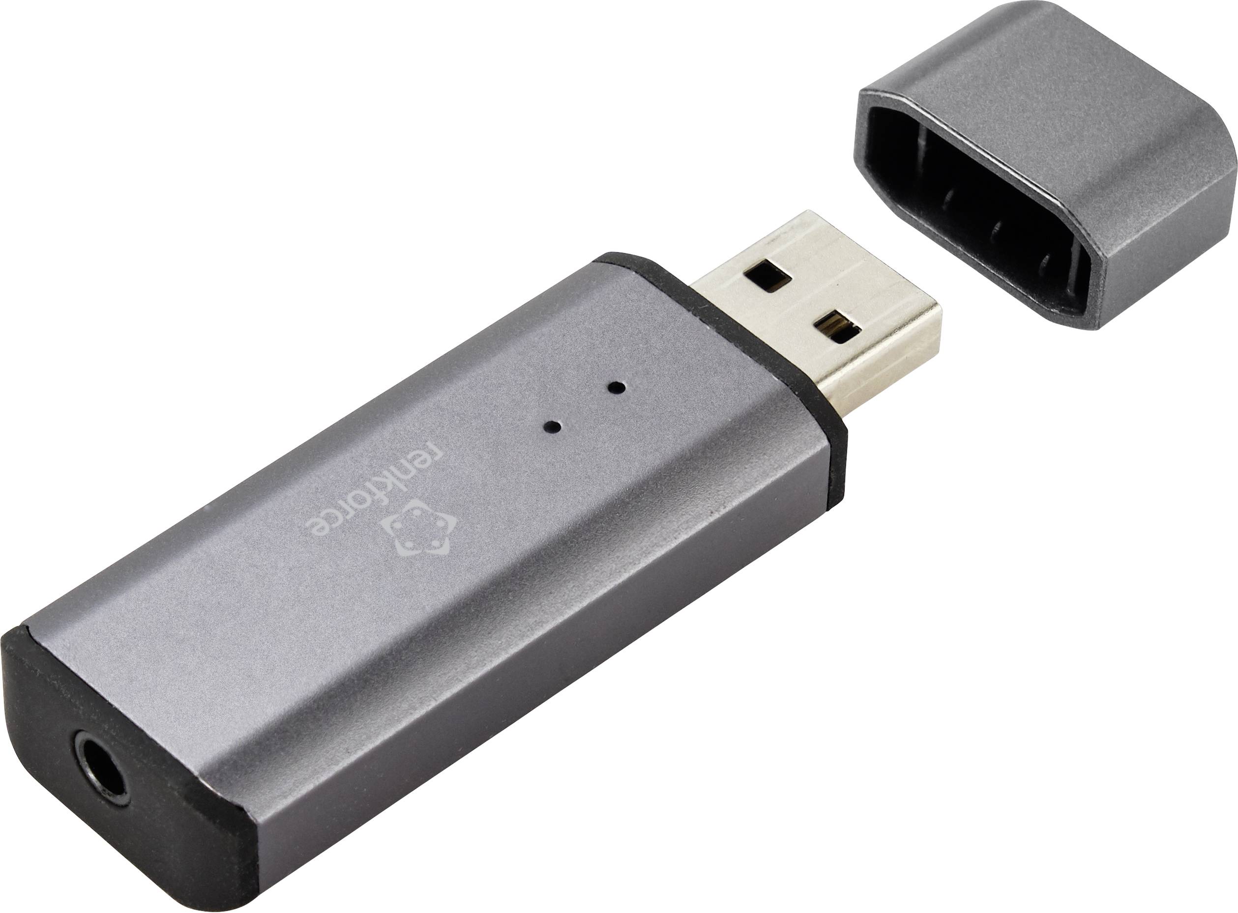 USB-Stick mit abgenommenem Verschlusskappe. Gerät ist silberfarben, hat einen USB-Anschluss zum Speichern und Übertragen von Daten.