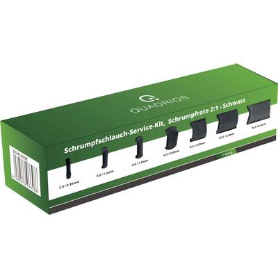 'Quadrios Schrumpfschlauch-Service-Kit, Schrumpfrate 2:1 - Schwarz', zeigt sechs verschieden große schwarze Schläuche.
