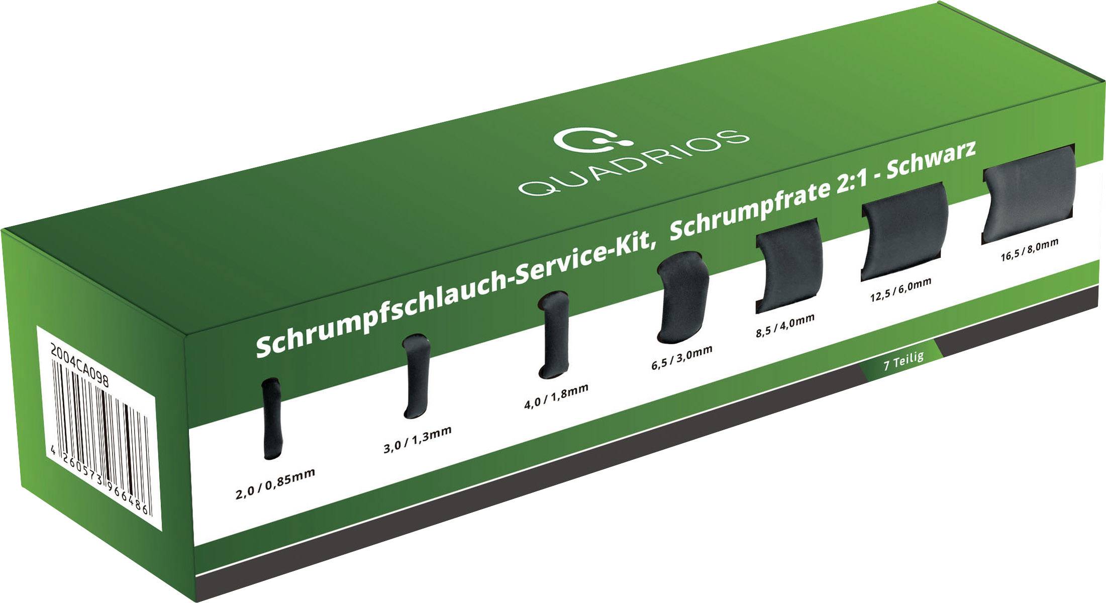 Quadrios 2004CA098 Schrumpfschlauchsortiment Schwarz Schrumpfrate:2:1 7 Teile