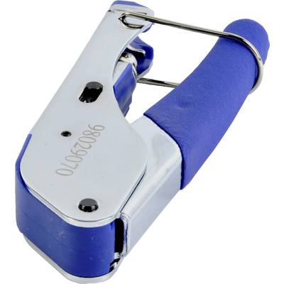 Ein silberner und blauer Handtacker mit ergonomischem Griff, geeignet zum Befestigen von Papier und leichten Materialien.