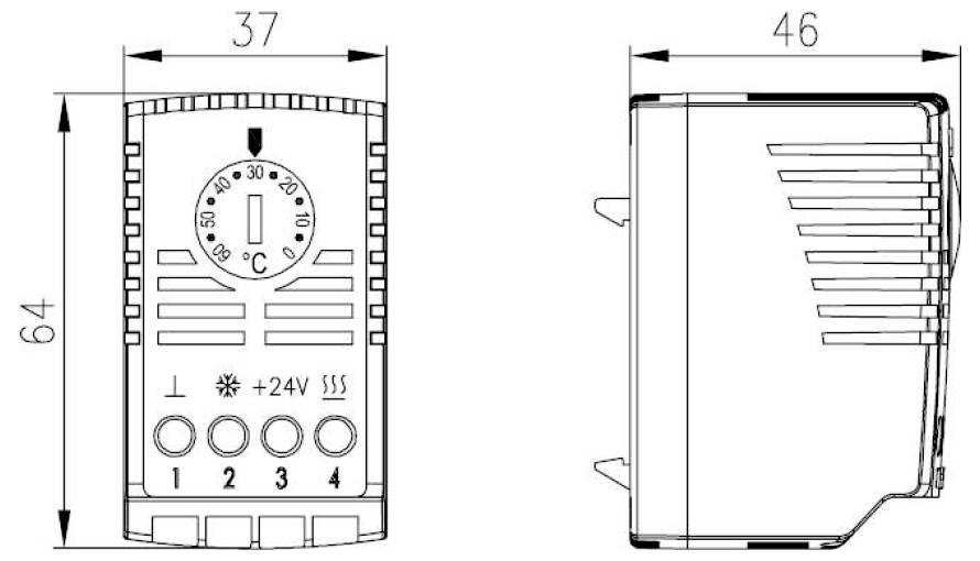 Elmeko Schakelkastthermostaat TES 60 24 V/DC 1x wisselcontact (l x b x h) 37 x 64 x 46 mm 1 stuk(s) afbeelding