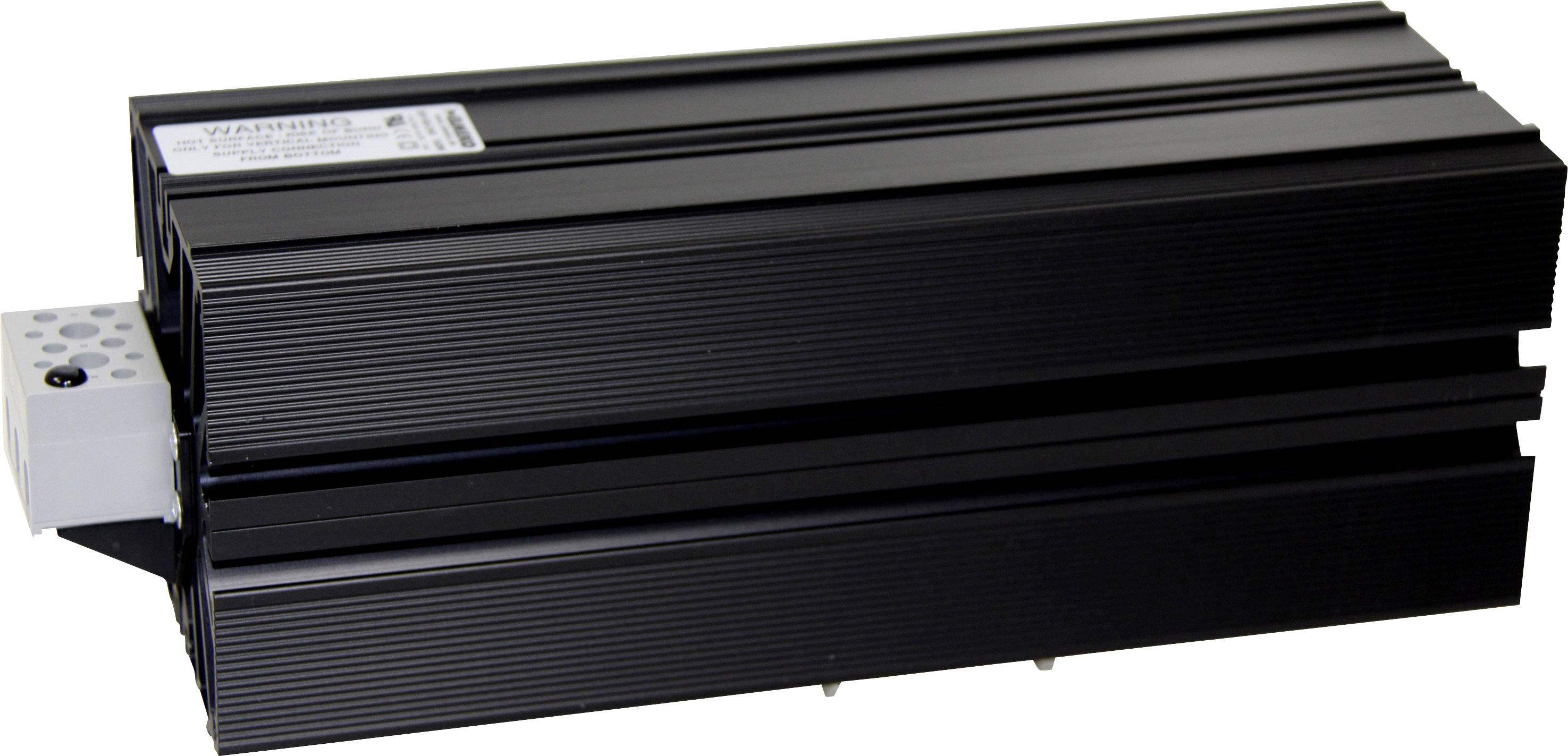 Schwarz gerillter elektronischer Bauteil in rechteckiger Form, seitliche Anschlussklemmen sichtbar, möglicherweise ein Gehäuse.