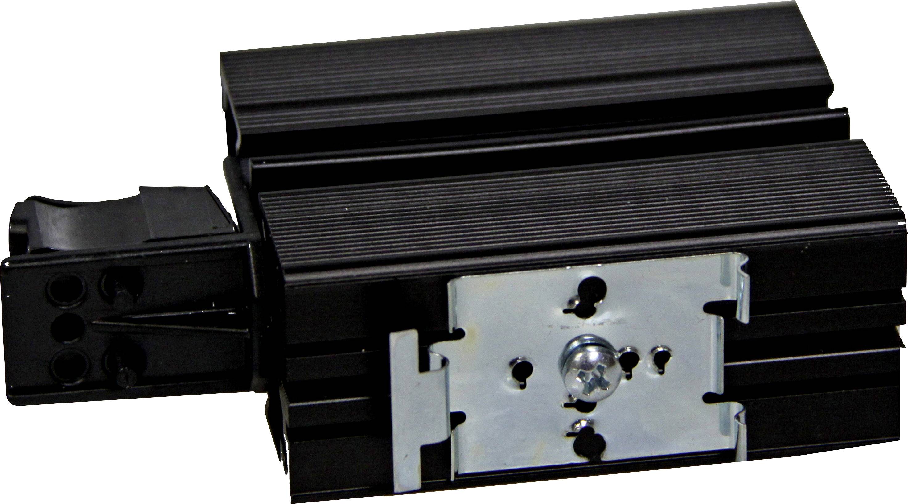 Schwarzes elektrisches Schienenverbindungsstück mit Steckverbindungen und Metallplatte in der Mitte, für Beleuchtungssysteme.