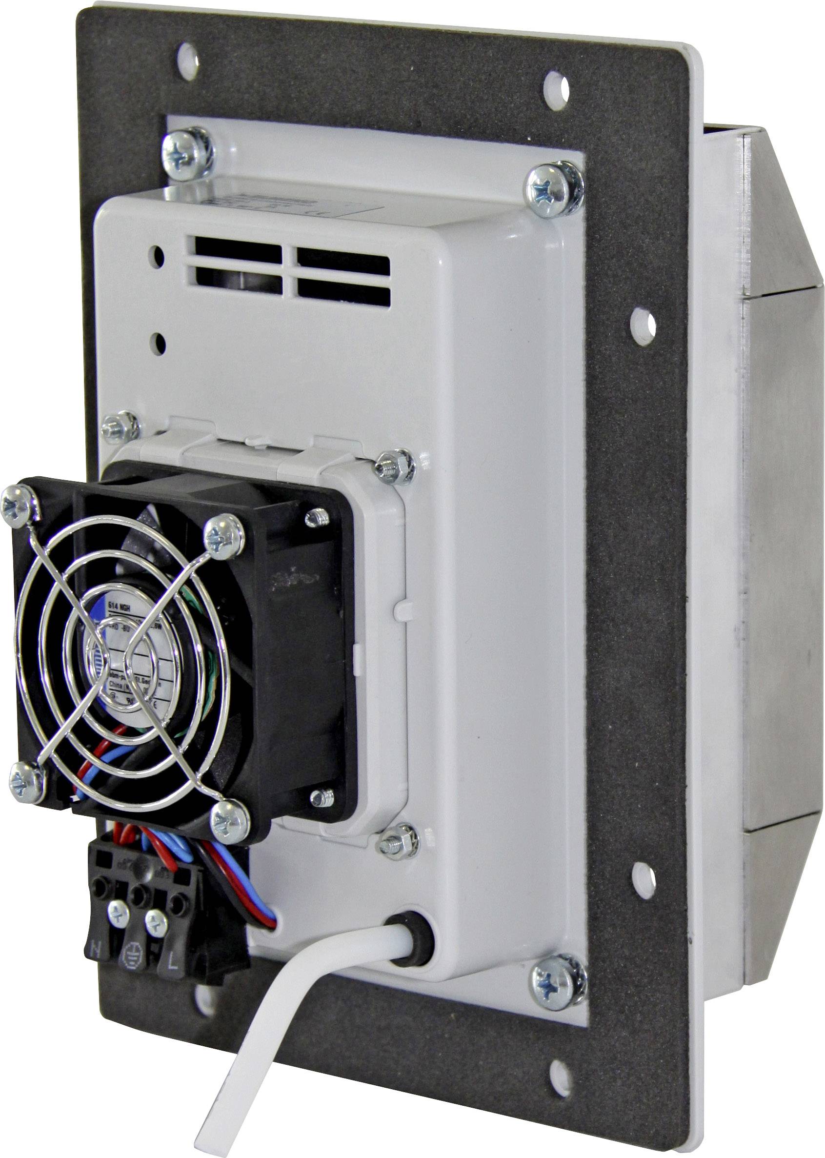 Luftfiltergerät in rechteckigem Gehäuse mit Lüfter und Kabel, seitlicher Blick.