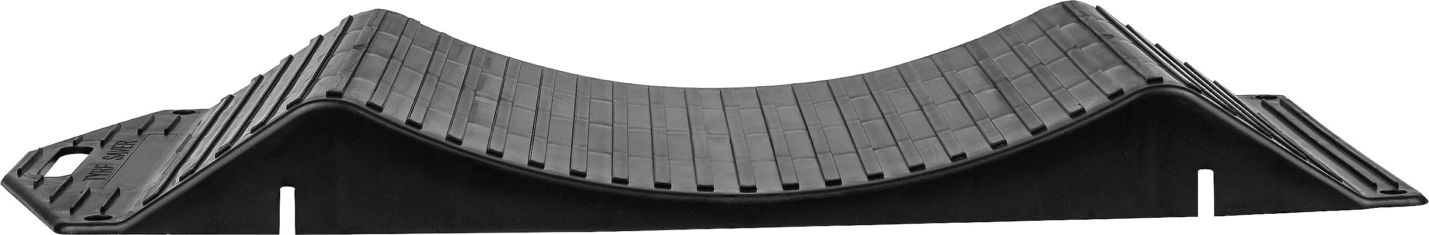 Schwarze Kunststoffbrücke mit gewölbtem Design und rutschfester Oberfläche, geeignet für Kabelmanagement oder als Rampe.