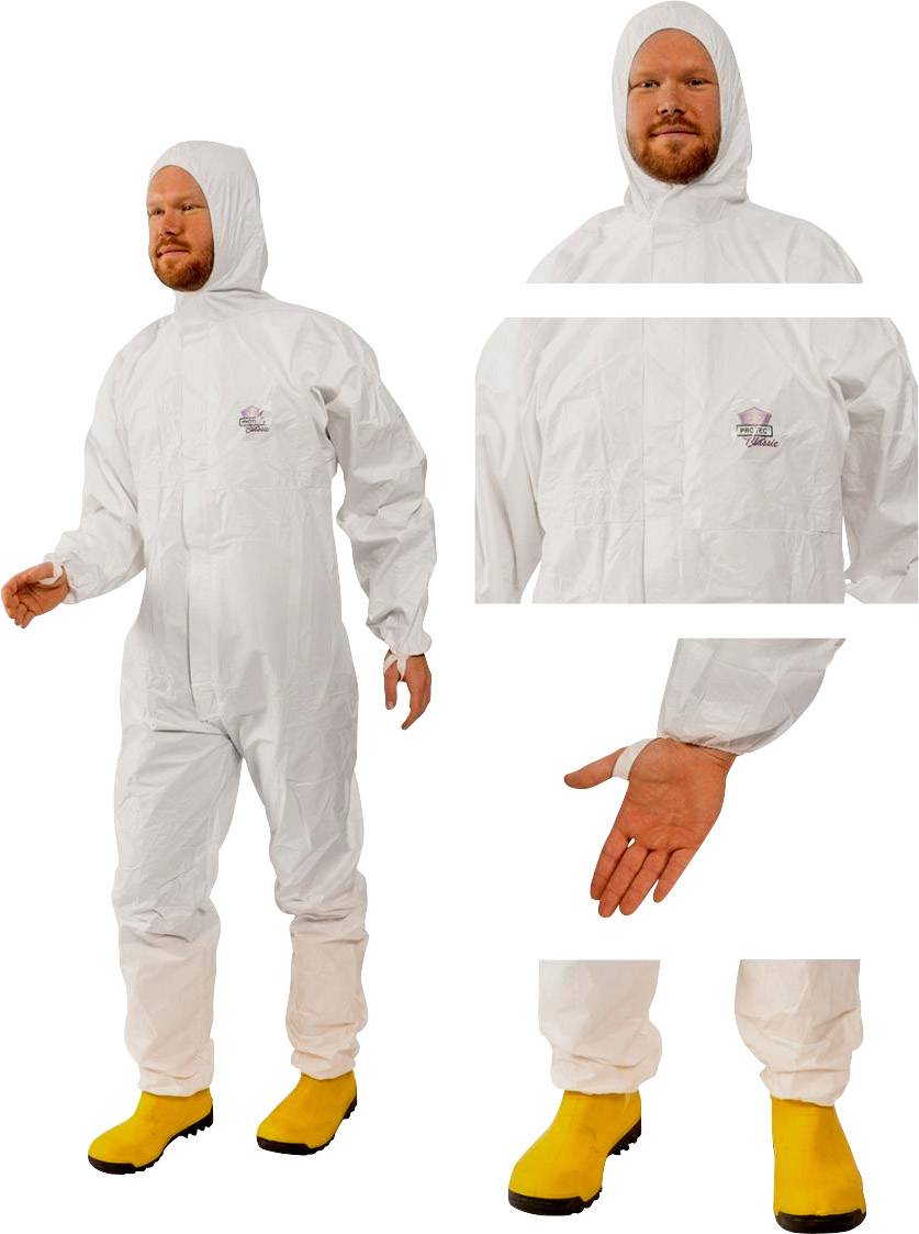 Protec Classic Overall Chemikalienschutzkleidung Schutzanzug EN14126 Kategorie 3 Typ 5/6 weiß L-2