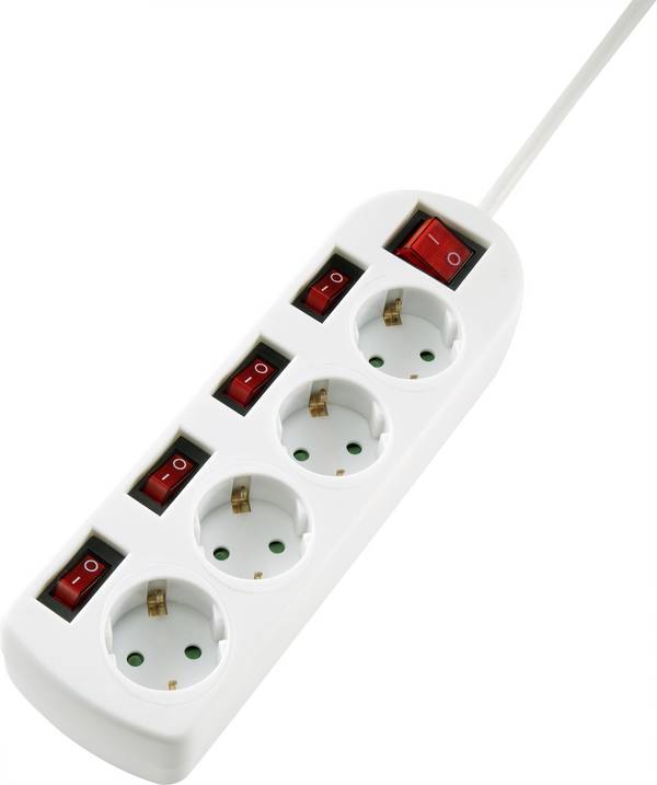 Sygonix SY-4535068 Steckdosenleiste mit Schalter  Weiß Schutzkontakt 1 St.