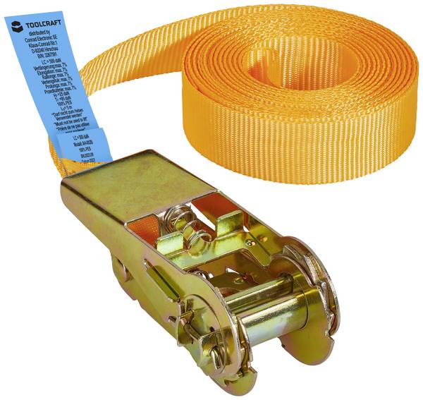 TOOLCRAFT TO-6802773 Einteiliger Spanngurt Zugkraft LC Niederzurren (einzeln/direkt)=250 daN (L x B) 5 m x 25 mm Ratsche EN 12195-2