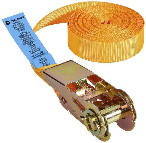 TOOLCRAFT TO-6802776 Einteiliger Spanngurt Zugkraft LC Niederzurren (einzeln/direkt)=350 daN (L x B) 6 m x 25 mm Ratsche EN 12195-2