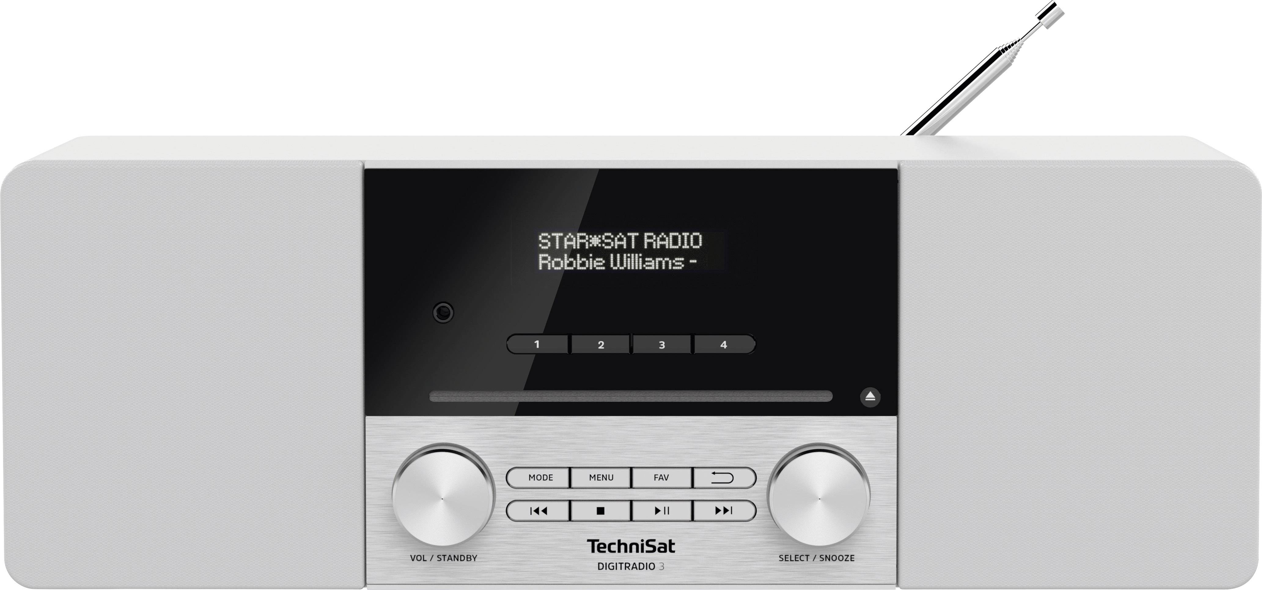 TechniSat DIGITRADIO 3 Tischradio DAB+, UKW CD, USB, Bluetooth® Inkl. Fernbedienung, Weckfunktion, Akku-Ladefunktion Wei