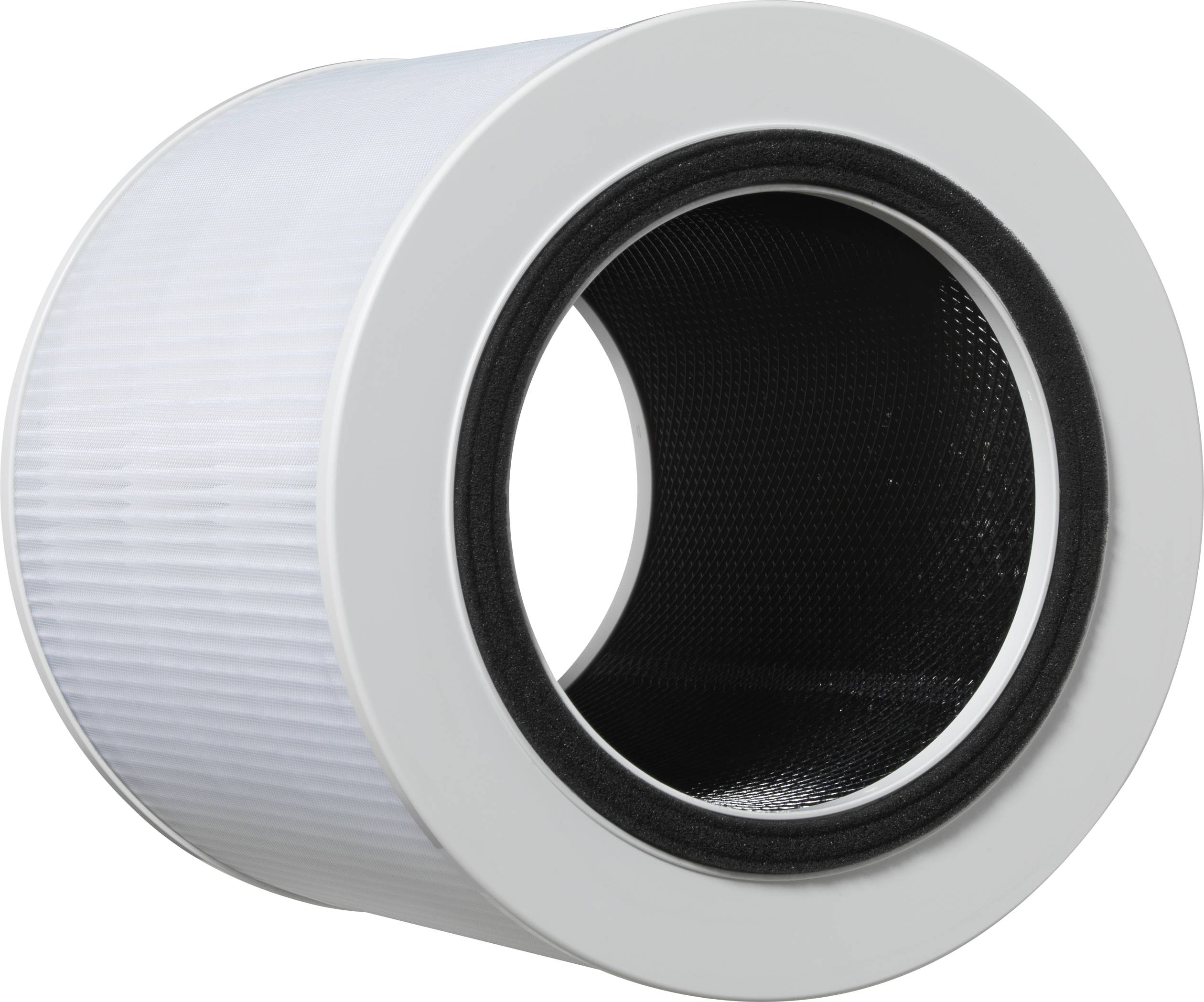 Ein weißer, zylindrischer Luftfilter mit einem schwarzen Innenring, der zur Reinigung der Luft in einem Lüftungssystem verwendet wird.