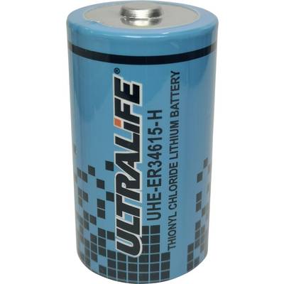 Blaue Lithiumbatterie mit der Aufschrift 'Ultralife' und 'Thionyl Chloride Lithium Battery'.
