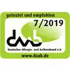 Prüfsiegel des Deutschen Allergie- und Asthmabunds e.V. mit dem Text 'getestet und empfohlen, 7/2019'. Website: www.daab.de.