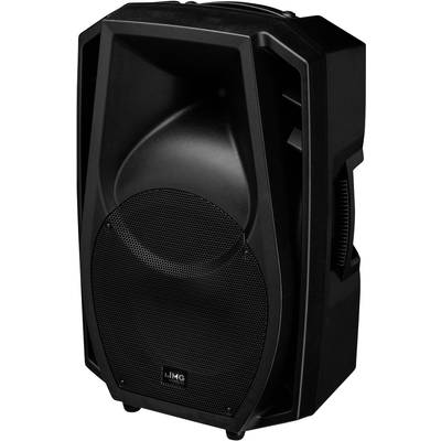 Ein schwarzer Lautsprecher mit schützender Gitterabdeckung und ergonomischem Design, geeignet für Veranstaltungen und Musikevents.