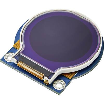 Ein rundes elektronisches Bauteil auf einer Platine, vermutlich ein Display oder Sensor, liegt in der Bildmitte.