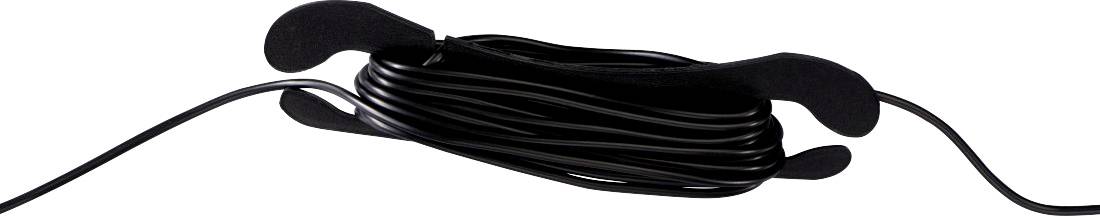 'Schwarzes Kabel ordentlich um einen Kabelhalter gewickelt.'