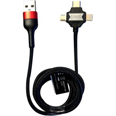 Eaxus USB-Kabel USB 2.0 USB-A Stecker, Apple Lightning Stecker, USB-C® Stecker, USB-Micro-B Stecker 1.00 m Schwarz, Rot 