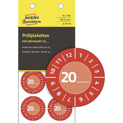 Avery-Zweckform 7901 Prüfplakette 20XX Rot (Ø) 30 mm 30 mm 80 St.