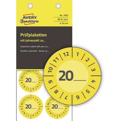 Avery-Zweckform 7902 Prüfplakette 20XX Gelb (Ø) 30 mm 30 mm 80 St.