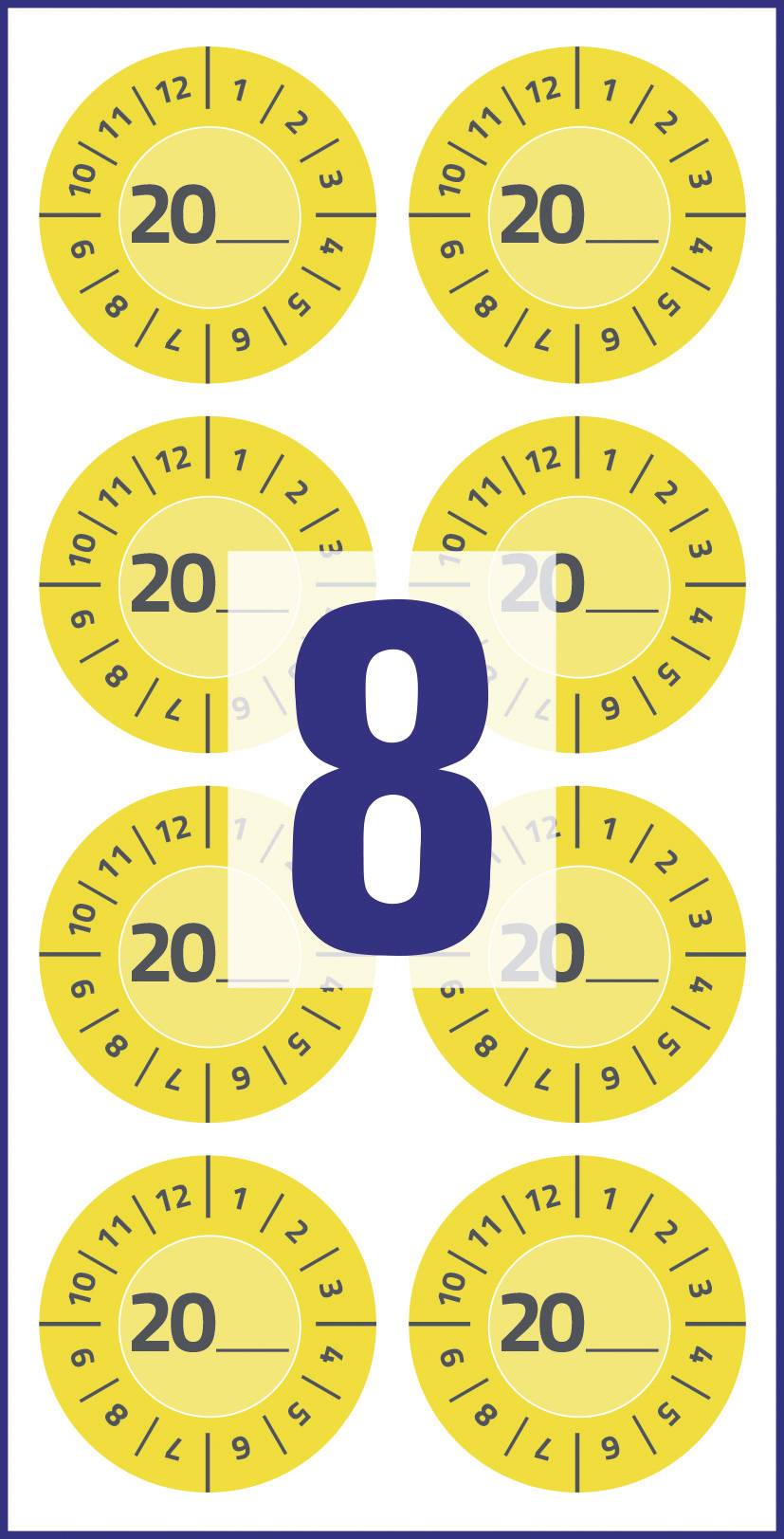 Gelbe Parkscheiben mit der Zahl '20' umgeben eine große blaue '8' in der Bildmitte.