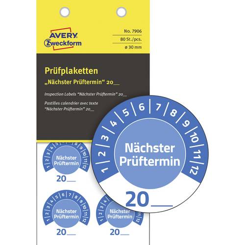 Avery-Zweckform 7906 Prüfplakette 20XX Blau (Ø) 30 mm 30 mm 80 St.