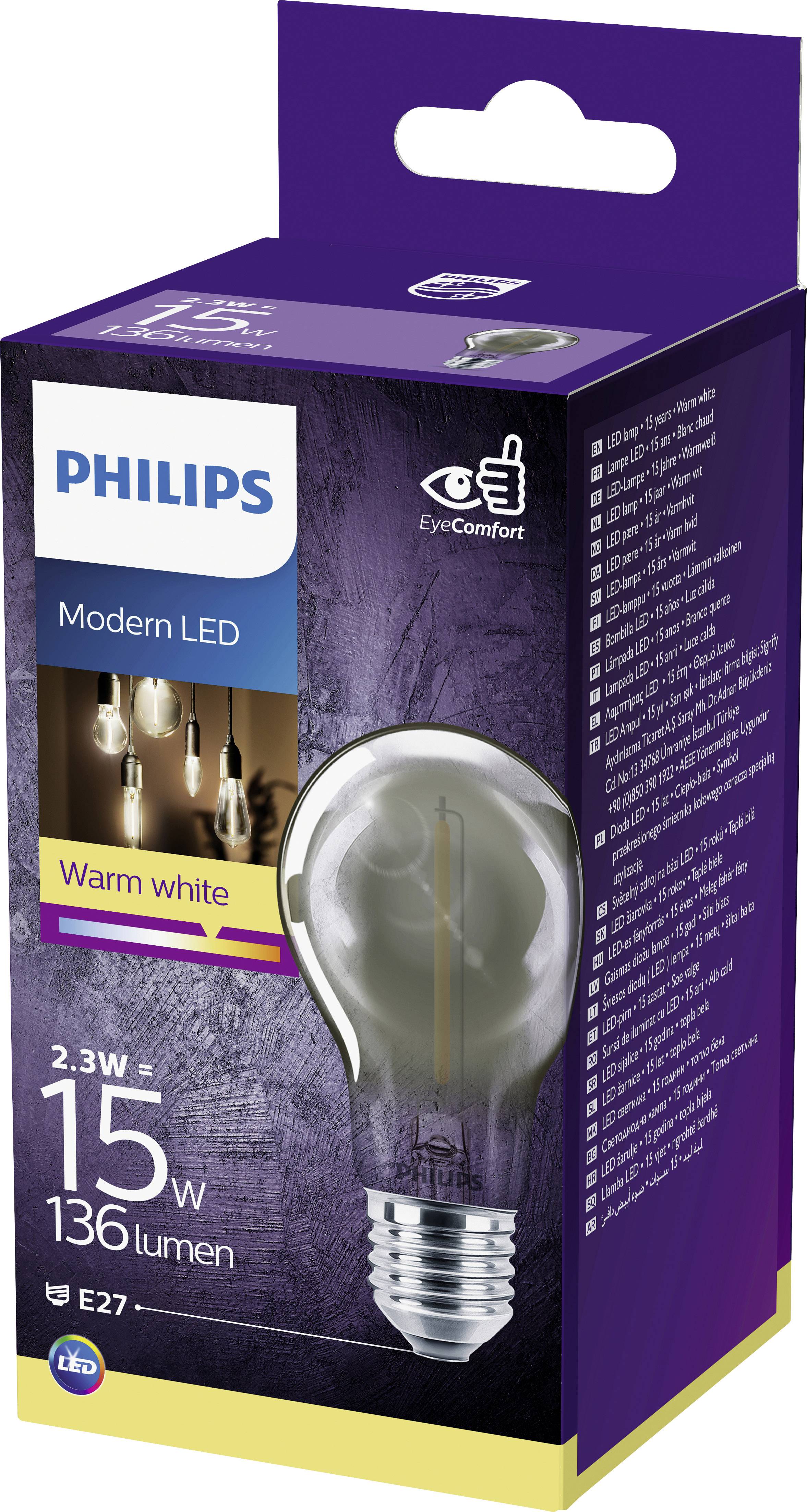PHILIPS Lighting LED EEK A+ (A++ - E) E27 Glühlampenform 2.3 W = 11 W Warmweiß (Ø x L) 6 cm x 1