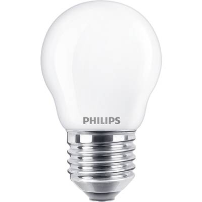 Glühbirne mit silberner Fassung und glatt-weißer Oberfläche, markiert mit 'Philips'.