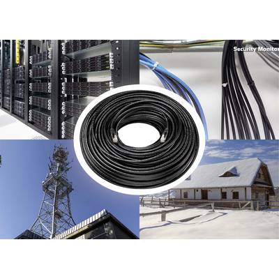 Kabelrolle in der Mitte, umgeben von Server, Antenne, verschneitem Haus und Kabeln. Verbindung und Kommunikationsinfrastruktur im Fokus.