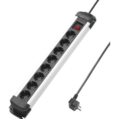 Sygonix SY-4538258 Steckdosenleiste 8fach Schwarz, Silber Schutzkontakt 1 St.