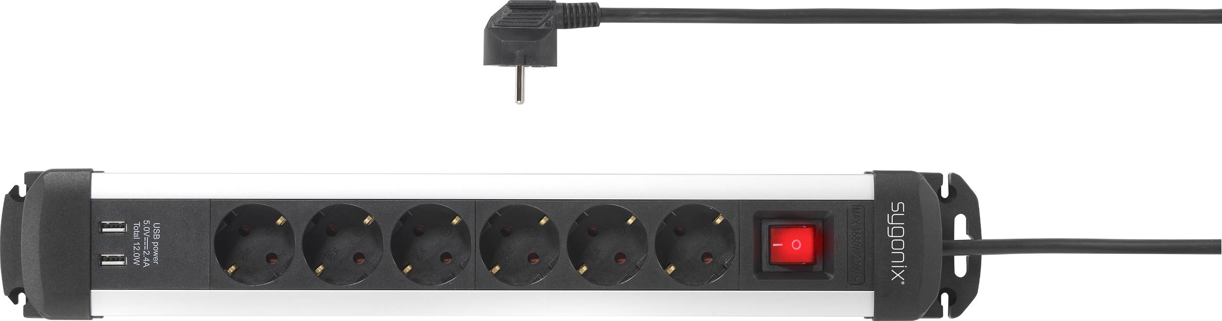 Sygonix SY-4538262 Steckdosenleiste mit Schalter 6fach Schwarz, Silber Schutzkontakt 1 St.-1