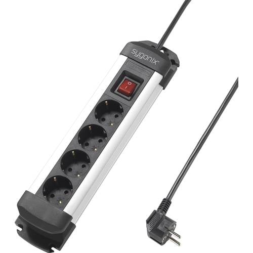 Sygonix SY-4538264 Steckdosenleiste mit Schalter 4fach Schwarz, Silber Schutzkontakt 1 St.