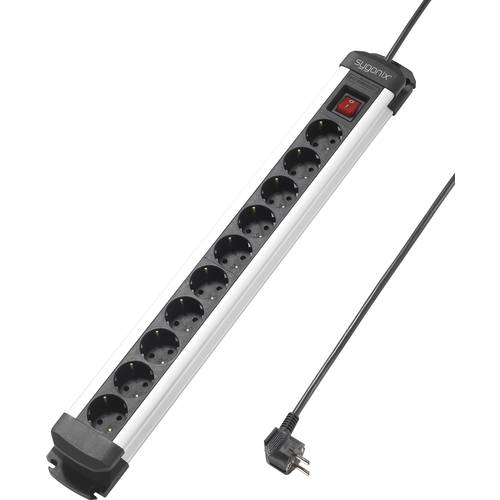 Sygonix SY-4538266 Steckdosenleiste mit Schalter 10fach Schwarz, Silber Schutzkontakt 1 St.